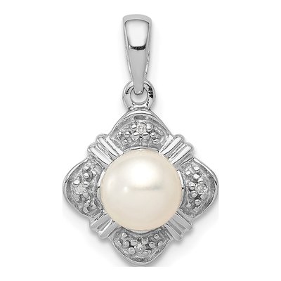 Sterling Silver 1/8 ct tw Freshwater Cultured Pearl & Diamond Pendant
