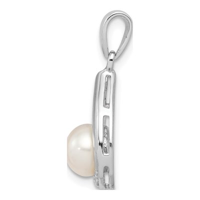Sterling Silver Freshwater Cultured Pearl & Diamond Pendant – view 3