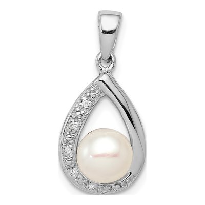 Sterling Silver Freshwater Cultured Pearl & Diamond Pendant