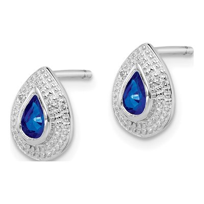 Sterling Silver Pear Sapphire & Diamond Stud Earrings – view 3