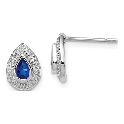 Sterling Silver Pear Sapphire & Diamond Stud Earrings