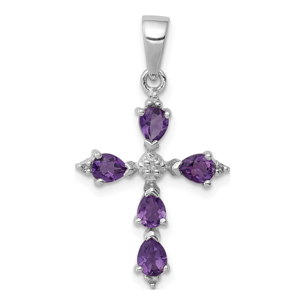 Sterling Silver Amethyst Cross Pendant with Diamond