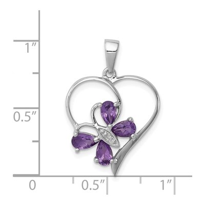 Sterling Silver Amethyst & Diamond Butterfly Heart Pendant – view 4