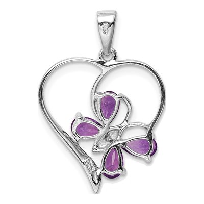 Sterling Silver Amethyst & Diamond Butterfly Heart Pendant – view 5
