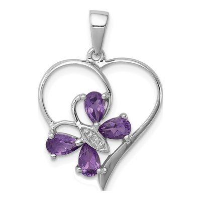 Sterling Silver Amethyst & Diamond Butterfly Heart Pendant
