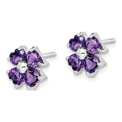 Sterling Silver Heart Amethyst Flower Stud Earrings – view 3