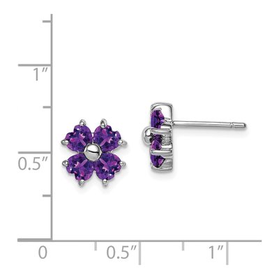 Sterling Silver Heart Amethyst Flower Stud Earrings – view 5
