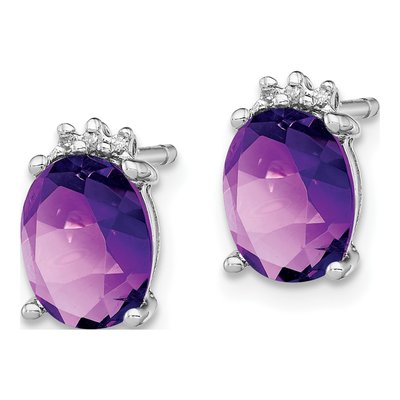 Sterling Silver Oval Amethyst & Diamond Stud Earrings – view 3