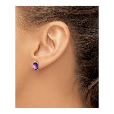 Sterling Silver Oval Amethyst & Diamond Stud Earrings – view 4
