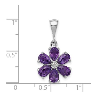 Sterling Silver Amethyst & Diamond Flower Pendant – view 4