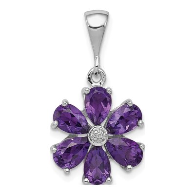 Sterling Silver Amethyst & Diamond Flower Pendant