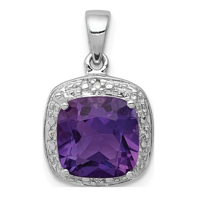 Sterling Silver Amethyst & Diamond Pendant