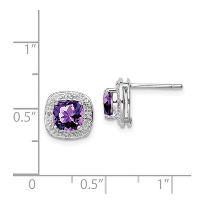 Sterling Silver Cushion Amethyst & Diamond Stud Earrings – view 5