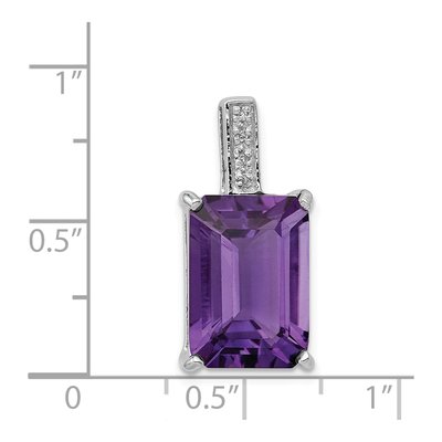 Sterling Silver Amethyst & Diamond Emerald-Cut Pendant – view 4