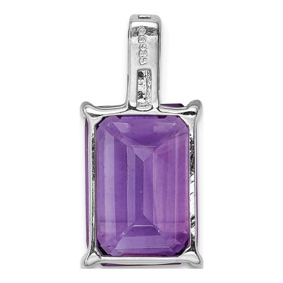Sterling Silver Amethyst & Diamond Emerald-Cut Pendant – view 5