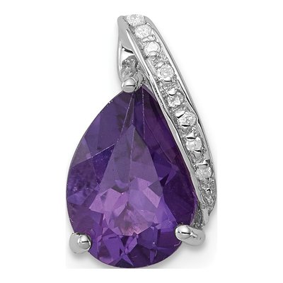Sterling Silver Amethyst & Diamond Pear Slide Pendant