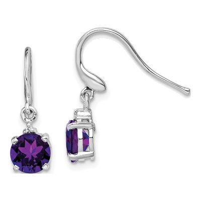 Sterling Silver Amethyst & Diamond Wire Dangle Earrings