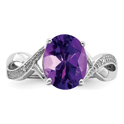 Sterling Silver Amethyst & Diamond Ring – view 6