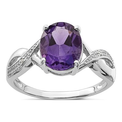 Sterling Silver Amethyst & Diamond Ring