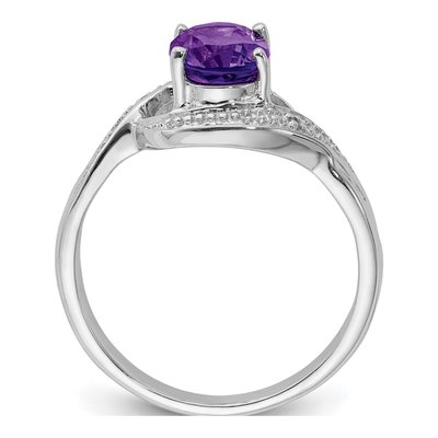 Sterling Silver Amethyst & Diamond Oval Ring – view 3