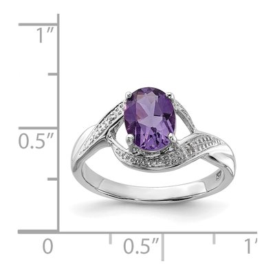 Sterling Silver Amethyst & Diamond Oval Ring – view 4