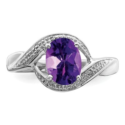Sterling Silver Amethyst & Diamond Oval Ring – view 6