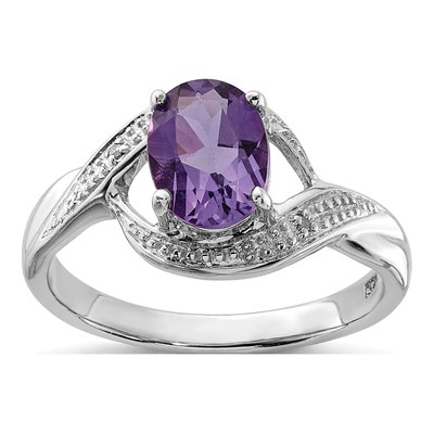 Sterling Silver Amethyst & Diamond Oval Ring