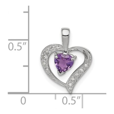 Sterling Silver Amethyst & Diamond Heart Pendant – view 4