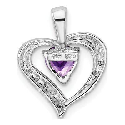 Sterling Silver Amethyst & Diamond Heart Pendant – view 5