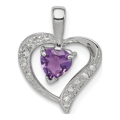Sterling Silver Amethyst & Diamond Heart Pendant