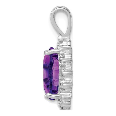 Sterling Silver Amethyst & Diamond Oval Pendant – view 3