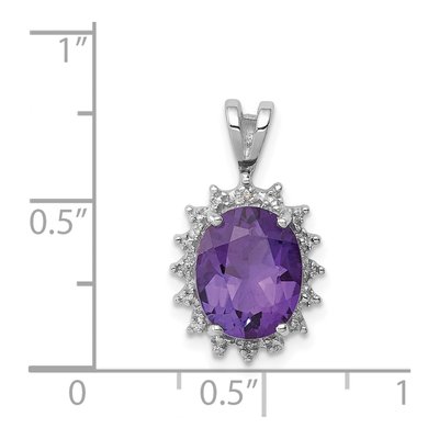 Sterling Silver Amethyst & Diamond Oval Pendant – view 4