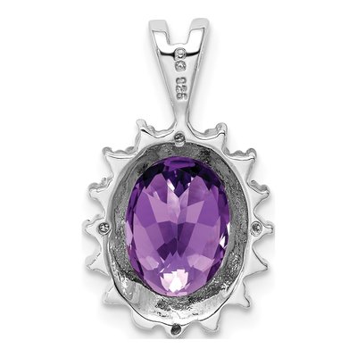 Sterling Silver Amethyst & Diamond Oval Pendant – view 5