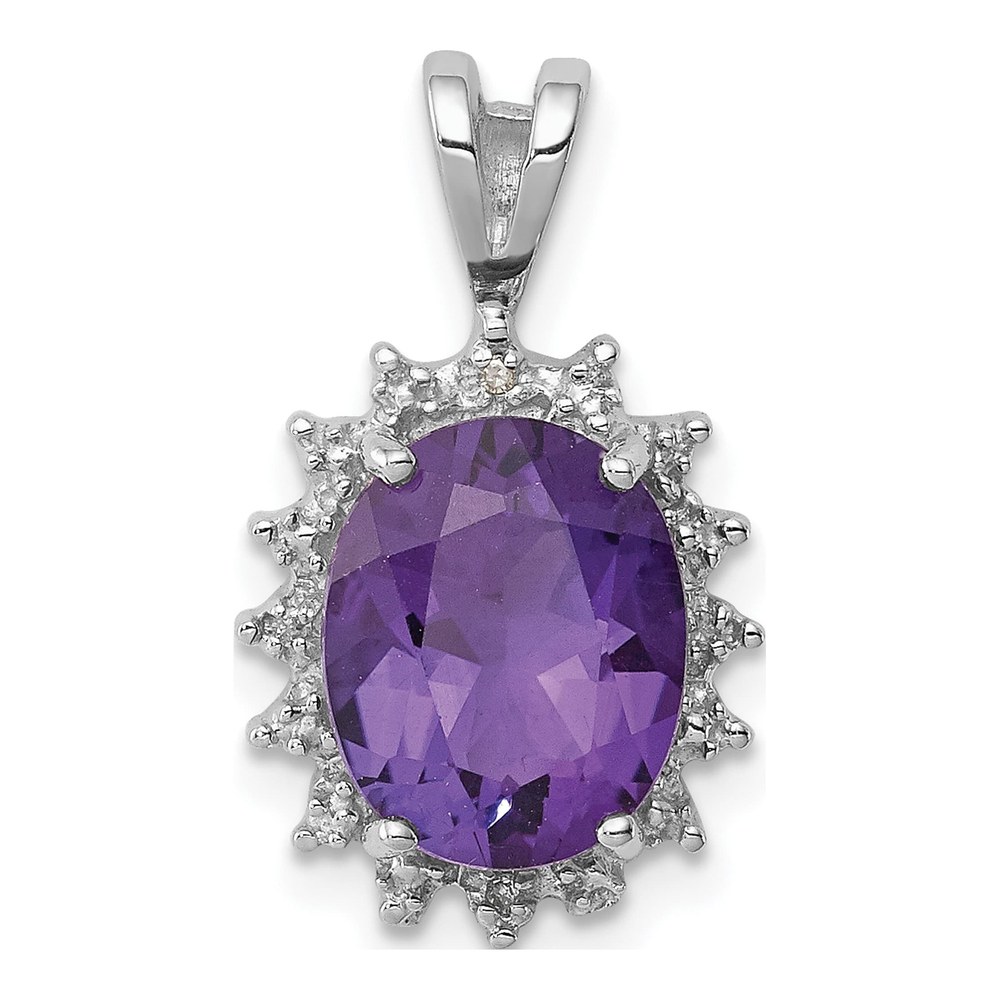Sterling Silver Amethyst & Diamond Oval Pendant