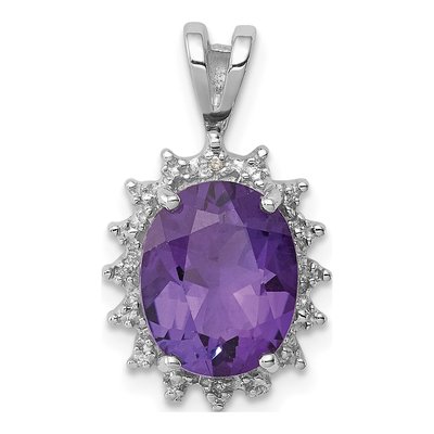 Sterling Silver Amethyst & Diamond Oval Pendant