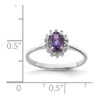Sterling Silver Amethyst & Diamond Oval Ring – view 5