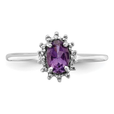 Sterling Silver Amethyst & Diamond Oval Ring – view 6