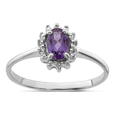 Sterling Silver Amethyst & Diamond Oval Ring