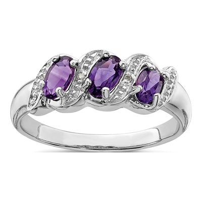 Sterling Silver Amethyst & Diamond Ring
