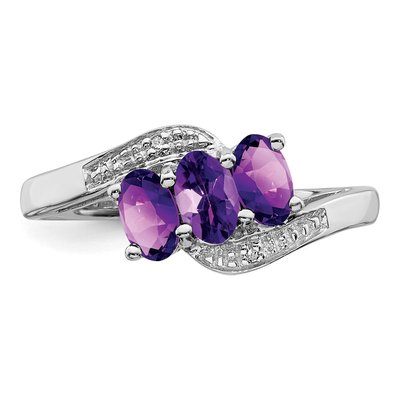 Sterling Silver Amethyst & Diamond Ring – view 6