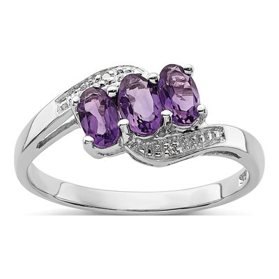 Sterling Silver Amethyst & Diamond Ring