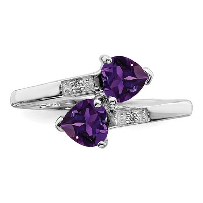 Sterling Silver Amethyst & Diamond Heart Ring – view 6