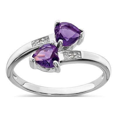 Sterling Silver Amethyst & Diamond Heart Ring
