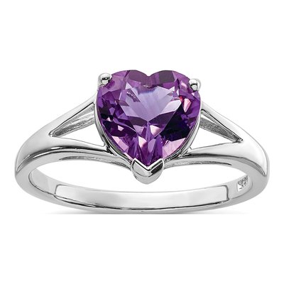 Sterling Silver Amethyst & Diamond Heart Ring