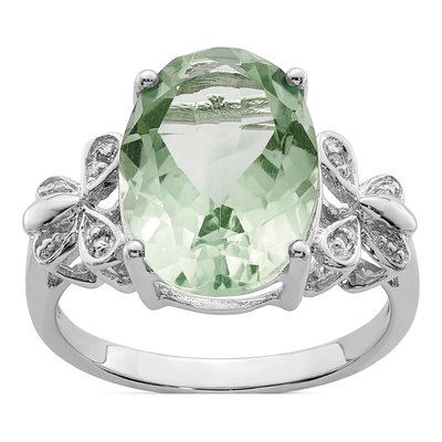 Sterling Silver Prasiolite & Diamond Ring