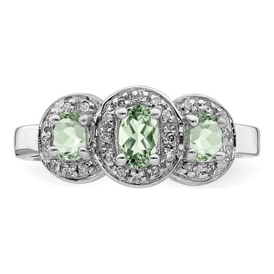 Sterling Silver Green Quartz & Diamond Bezel Ring – view 6