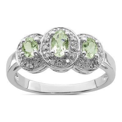 Sterling Silver 1/15 ct tw Prasiolite & Diamond Bezel Ring