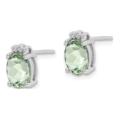 Sterling Silver Oval Prasiolite & Diamond Stud Earrings – view 3