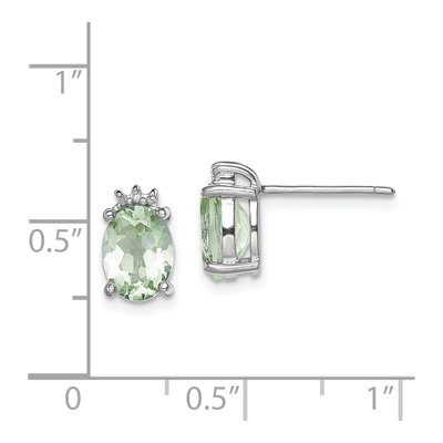 Sterling Silver Oval Prasiolite & Diamond Stud Earrings – view 5
