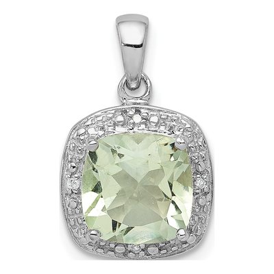 Sterling Silver Prasiolite & Diamond Pendant